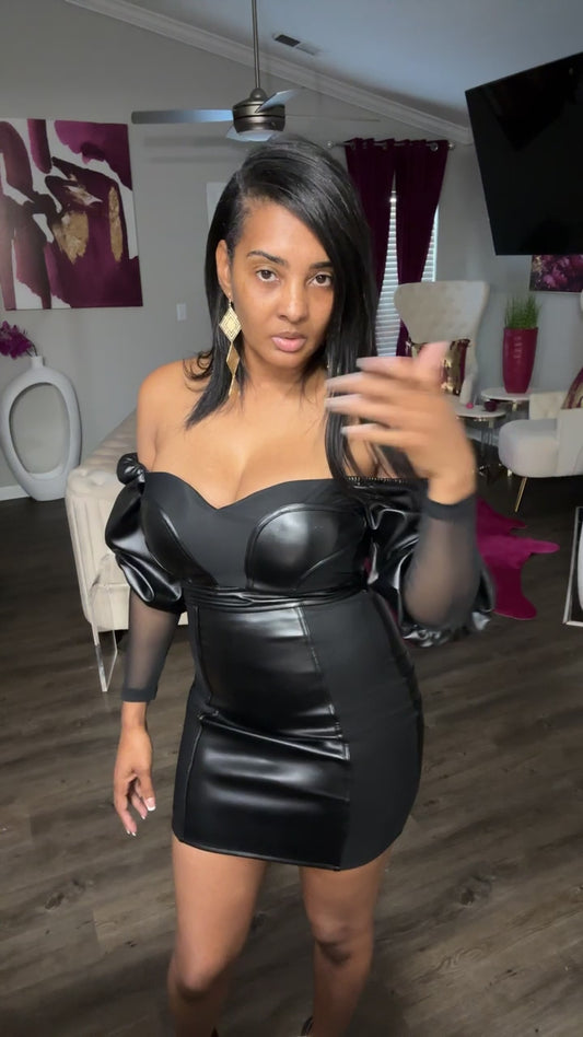 Black Faux Leather off the shoulder dress