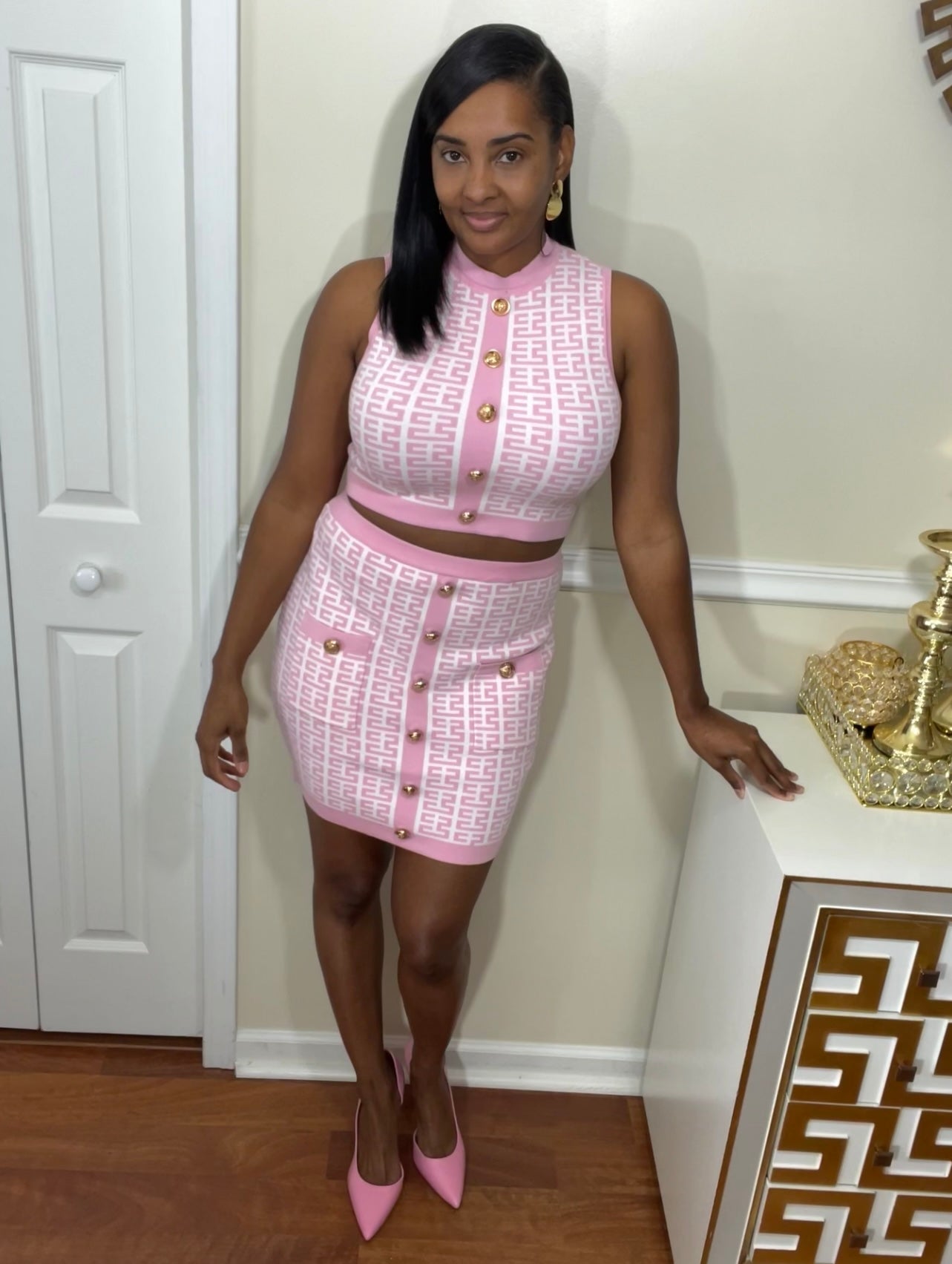 Pretty In pink  Bodycon Mini skirt set