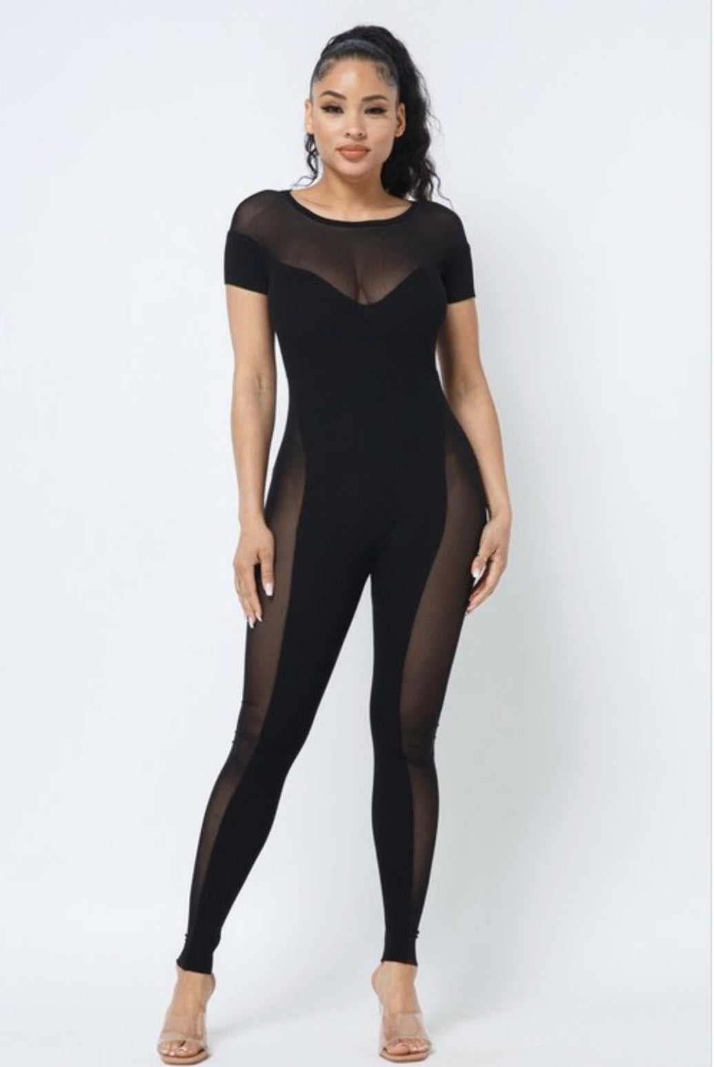 Mesh short sleeve jumpsuit