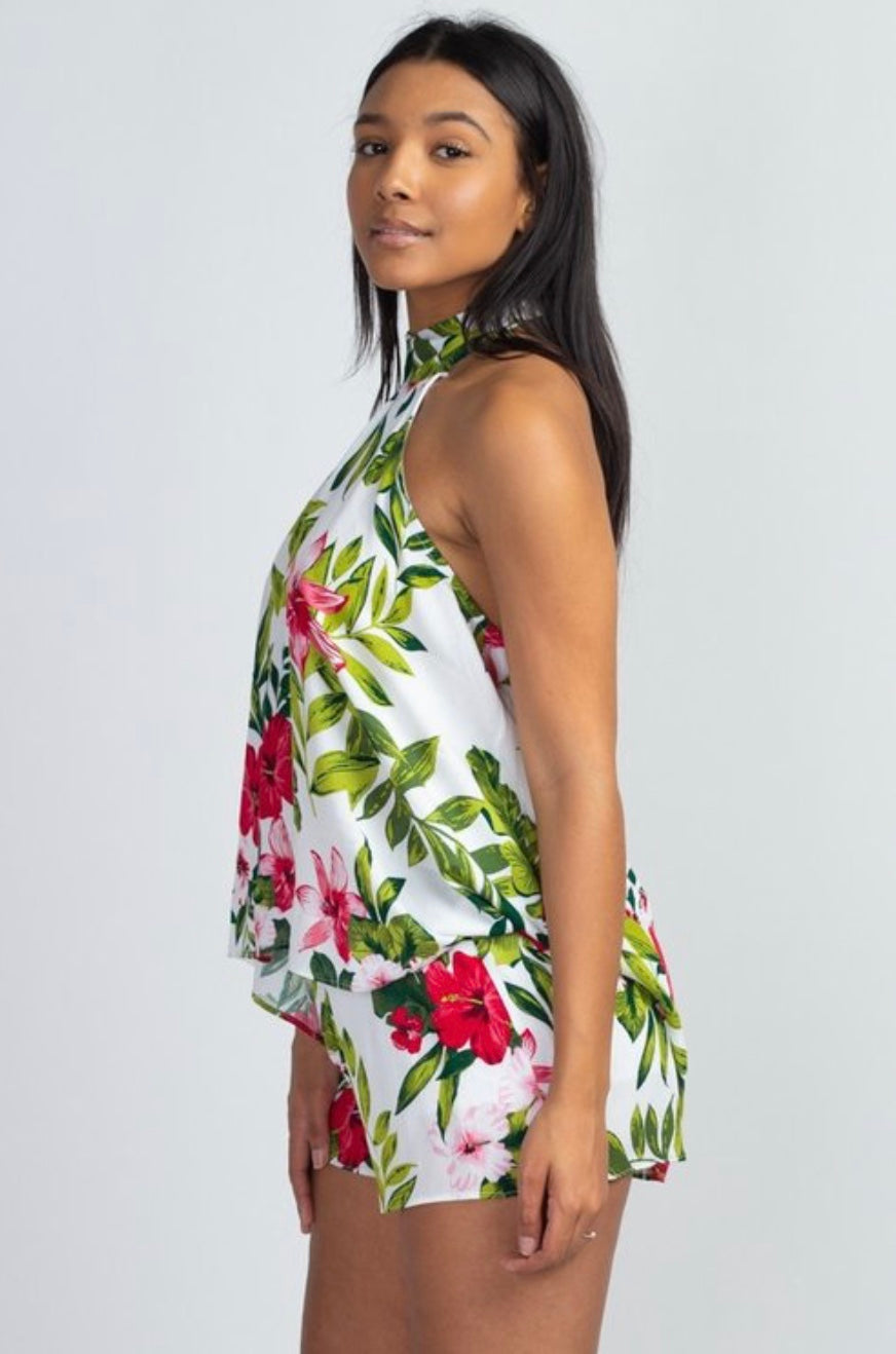 Tropical Print halter next top short set