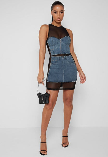 Denim meets Mesh dress