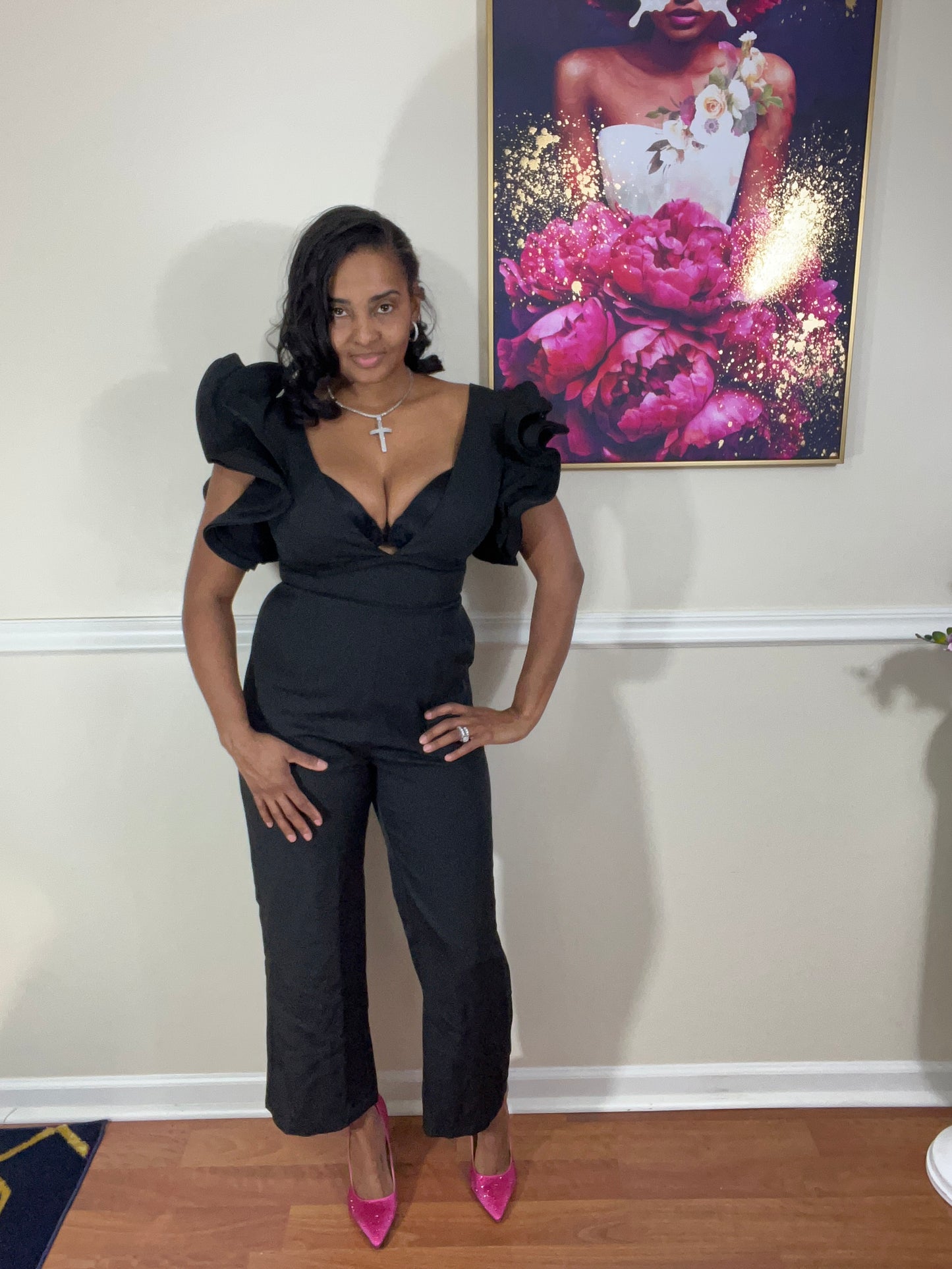 Black Ruffle Sleeve Jumpsuit