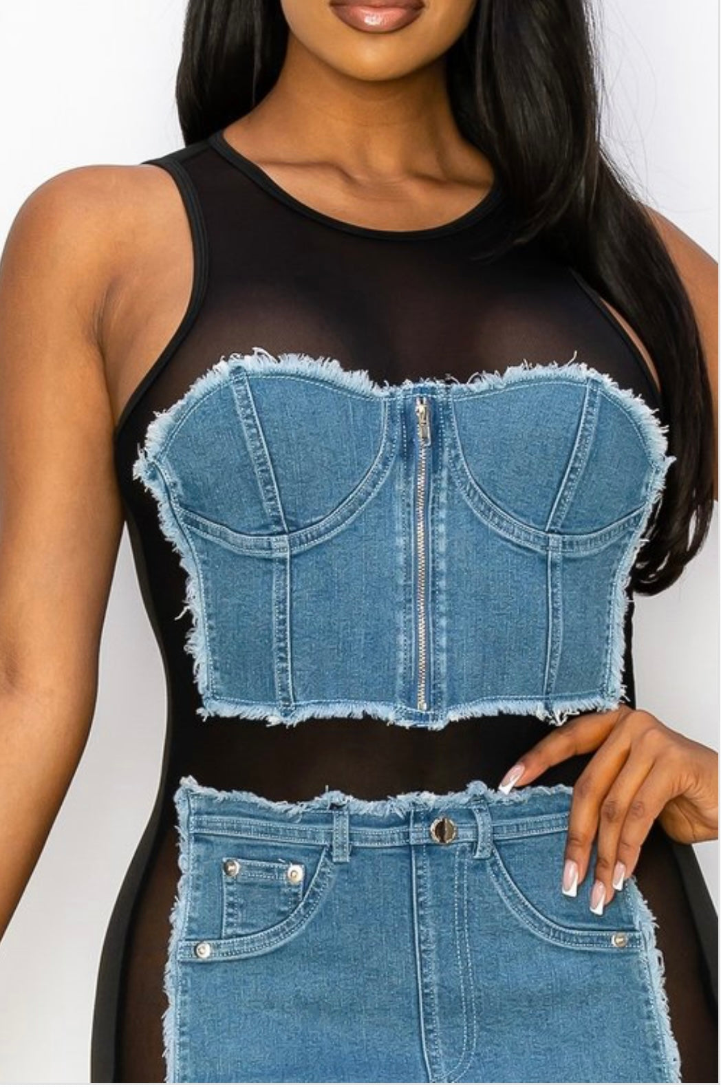 Denim meets Mesh dress