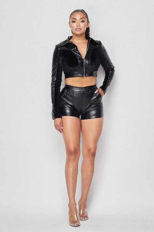 Faux leather and Fur Short set