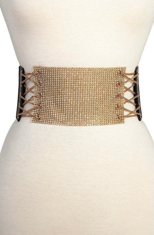 RHINESTONE PAVE CHAIN LINK FASHION BELT  STRETCH BELT