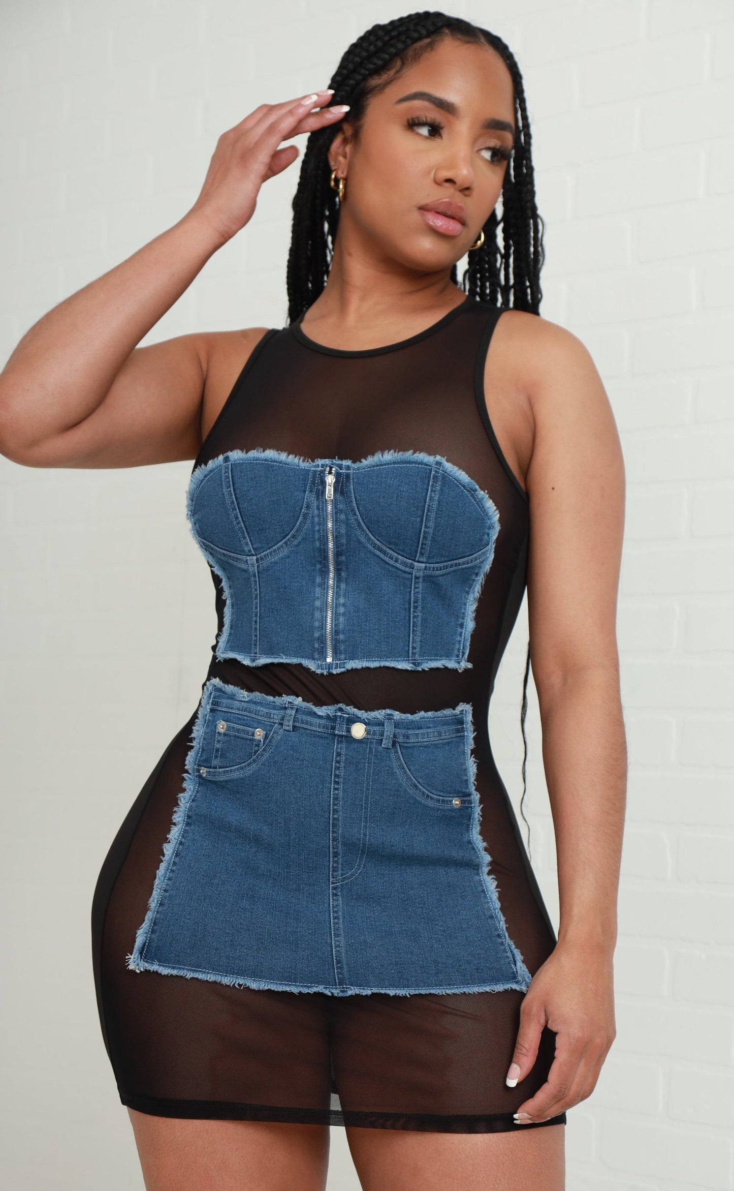 Denim meets Mesh dress