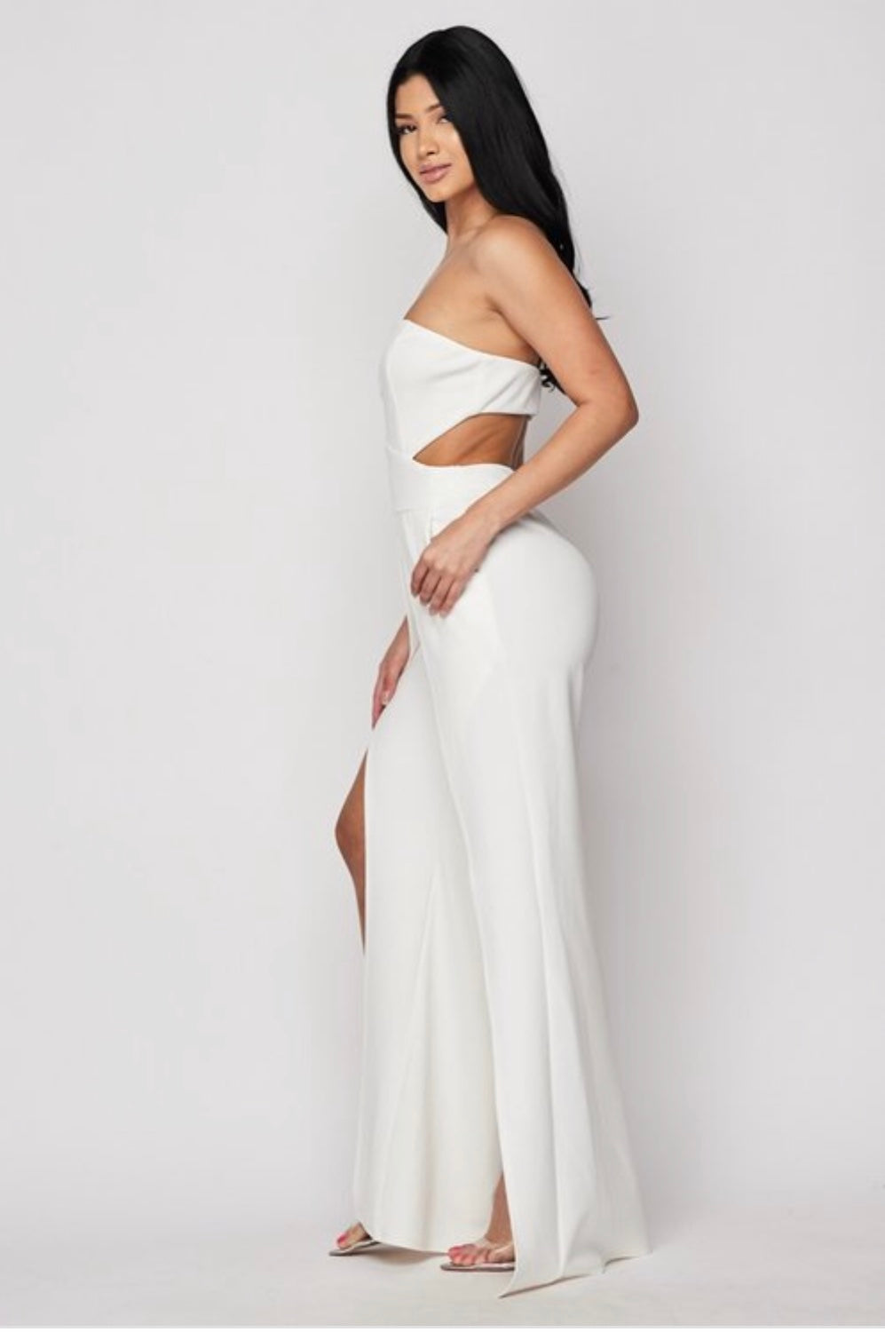 White Strapless Slit Palazzo Jumpsuit