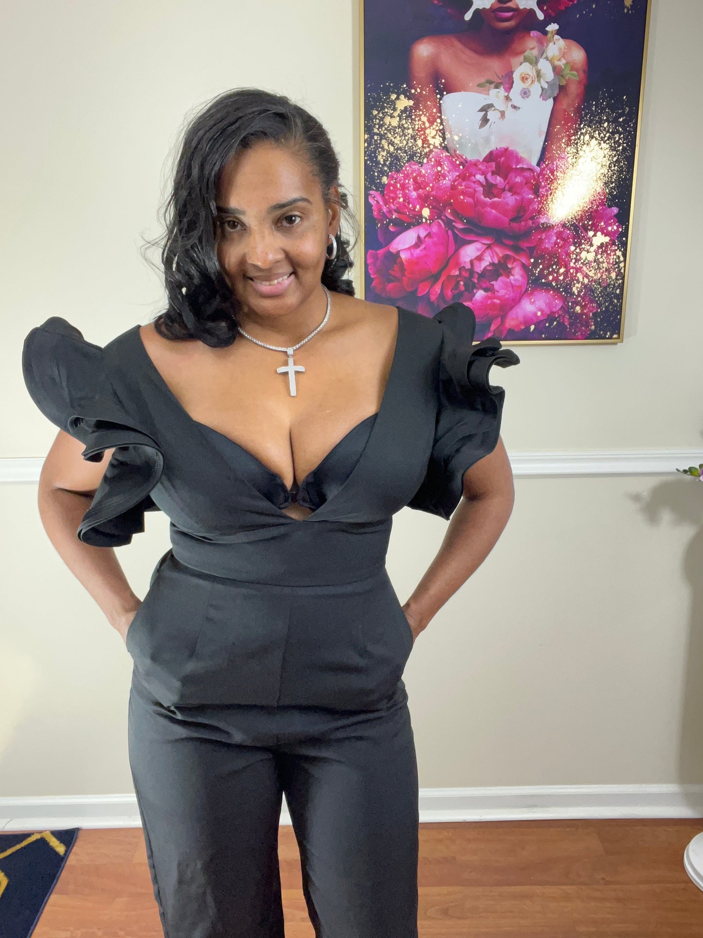 Black Ruffle Sleeve Jumpsuit