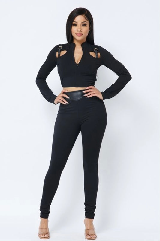 2 piece PU accent pants set