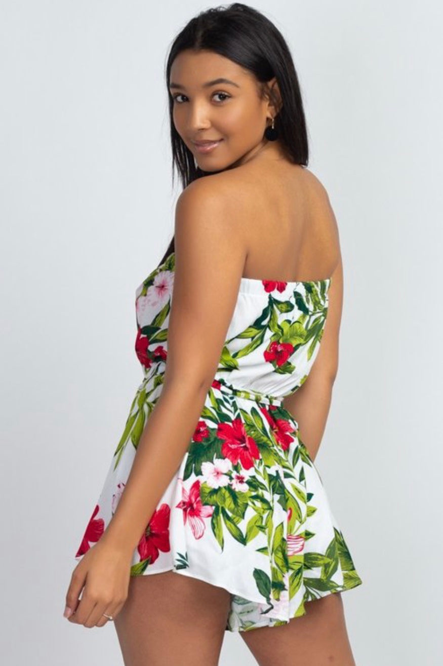 Tropical flowers strapless Romper