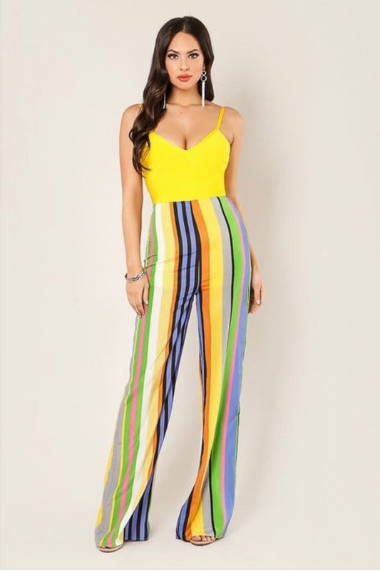 Yellow Multi Color Striped Palazzo Jumpsuit