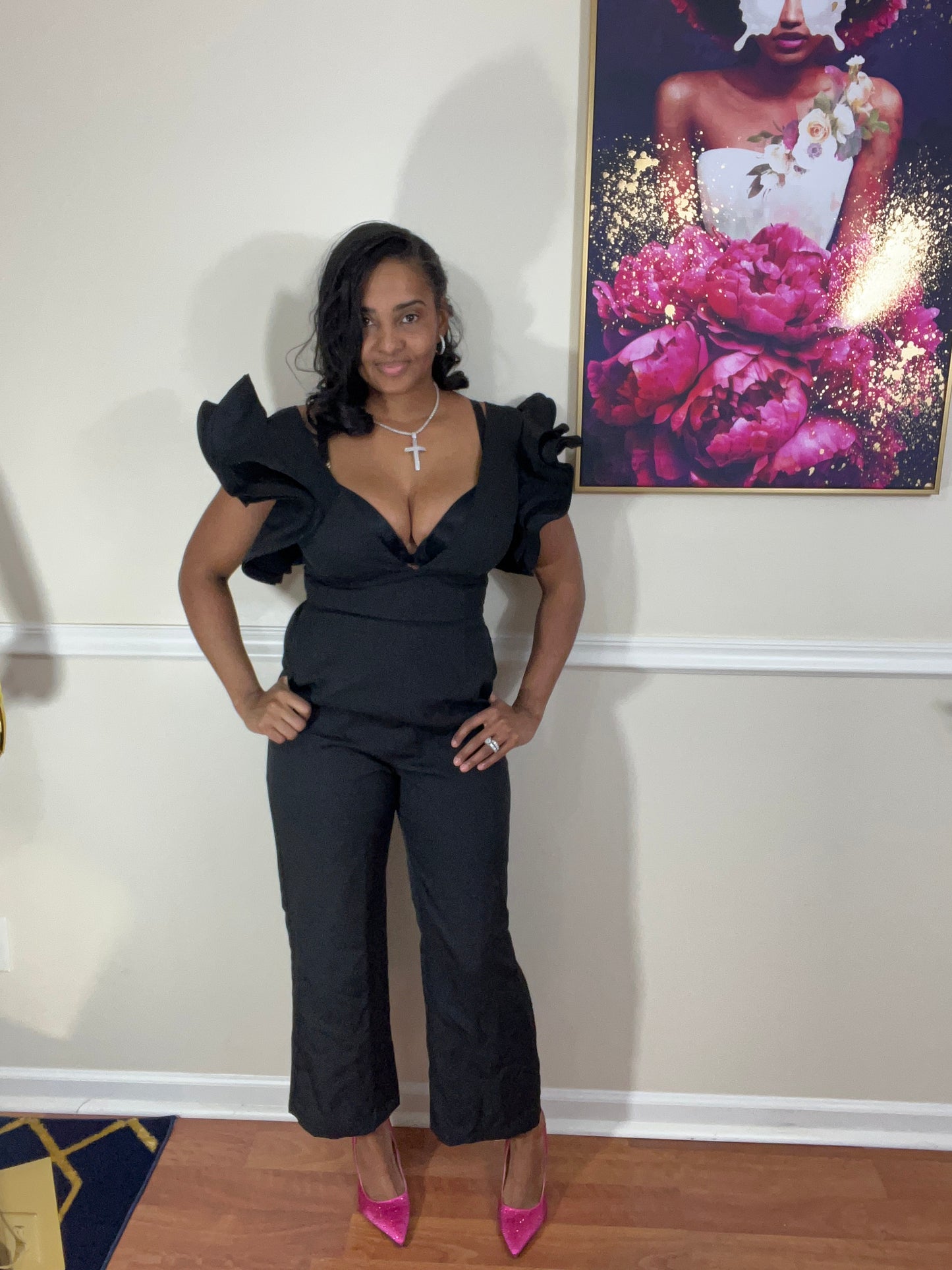 Black Ruffle Sleeve Jumpsuit