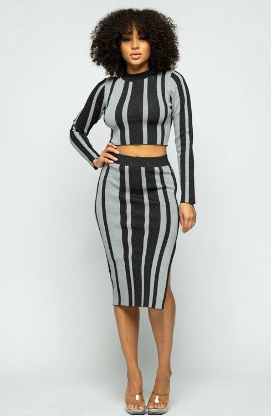 Stripes On Me Skirt Set