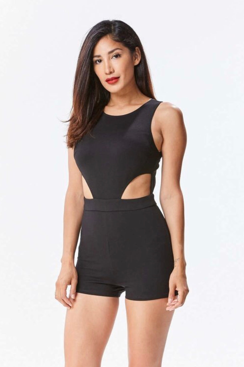 Black Side Cut off Romper