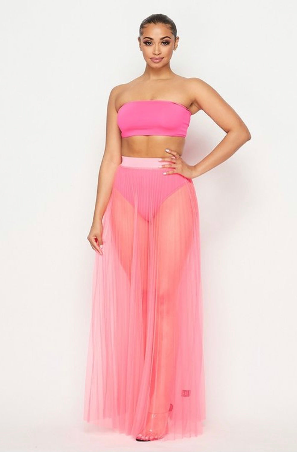 Pink Sheer Maxi Skirt