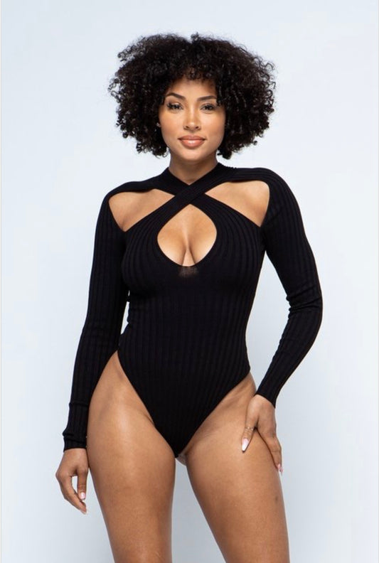 Black Long Sleeve X Cross Bodysuit