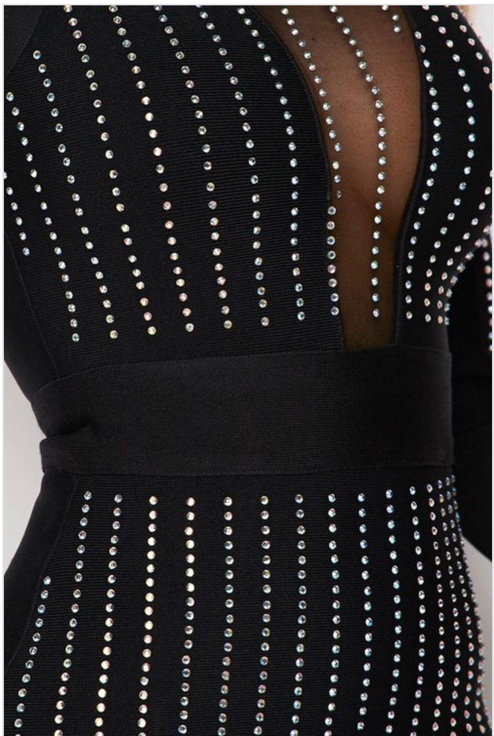 Black Mesh Dress with Rhinestone