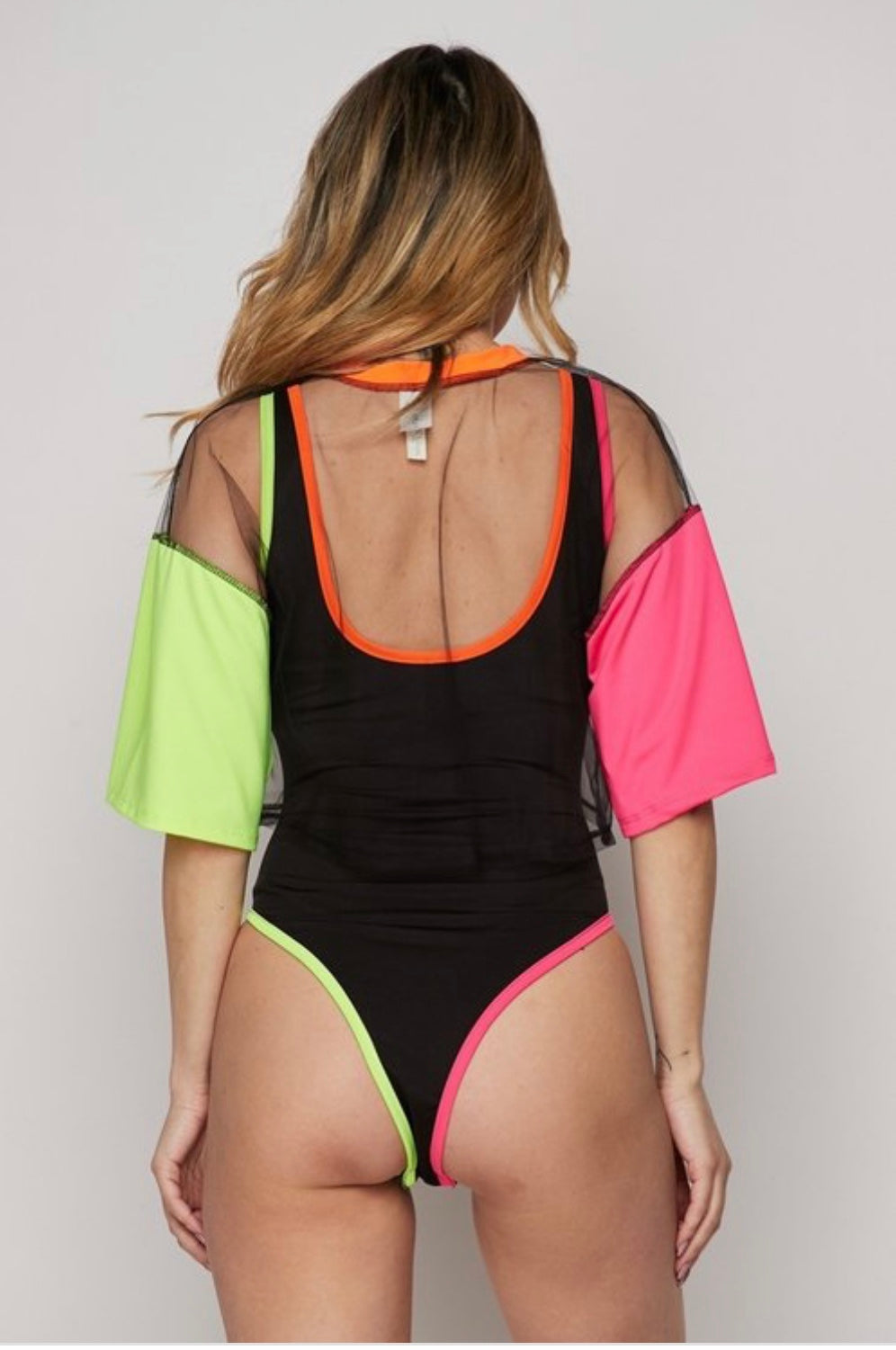 Mesh sheer Top with Neon sleeves