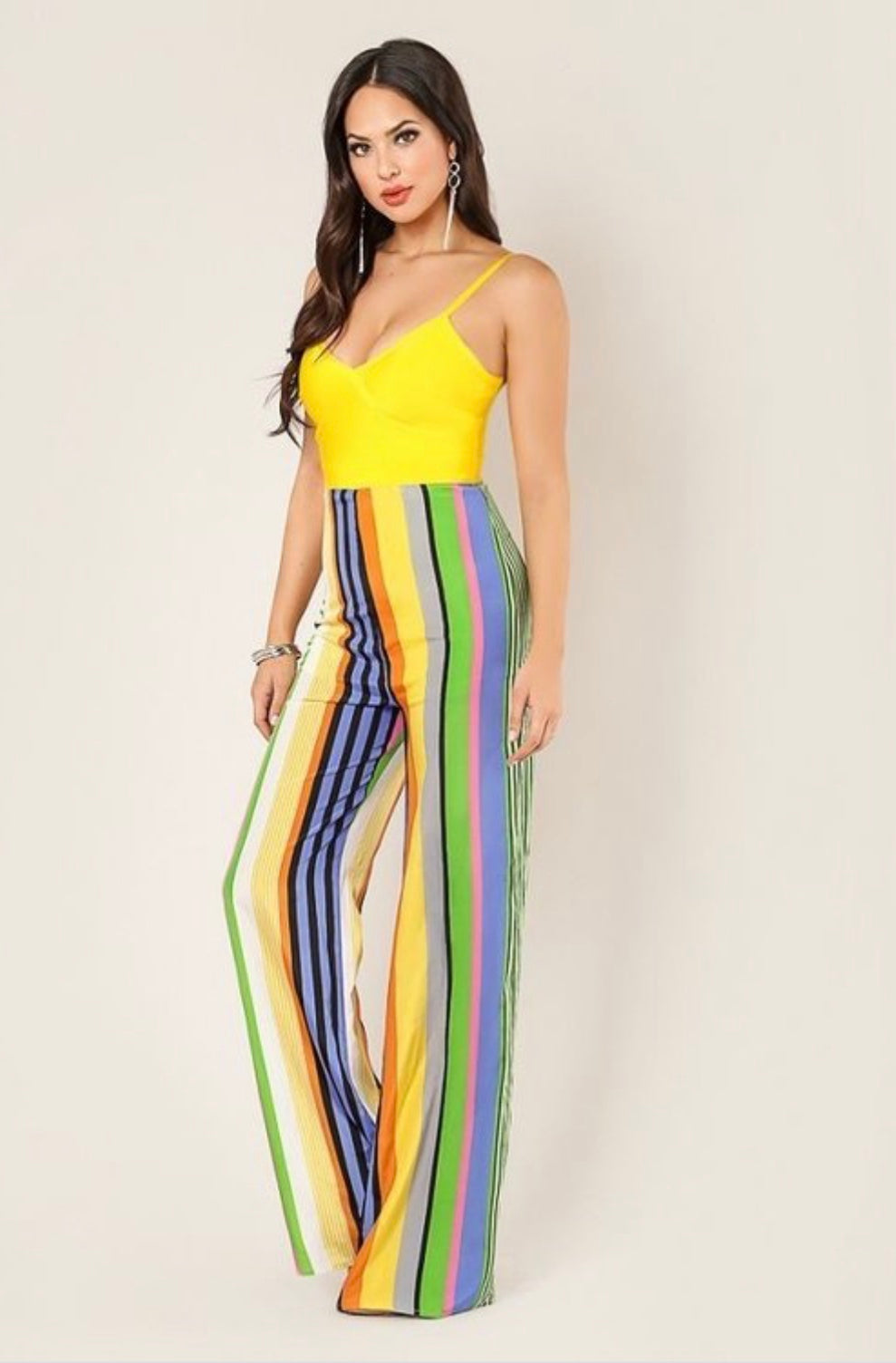 Yellow Multi Color Striped Palazzo Jumpsuit