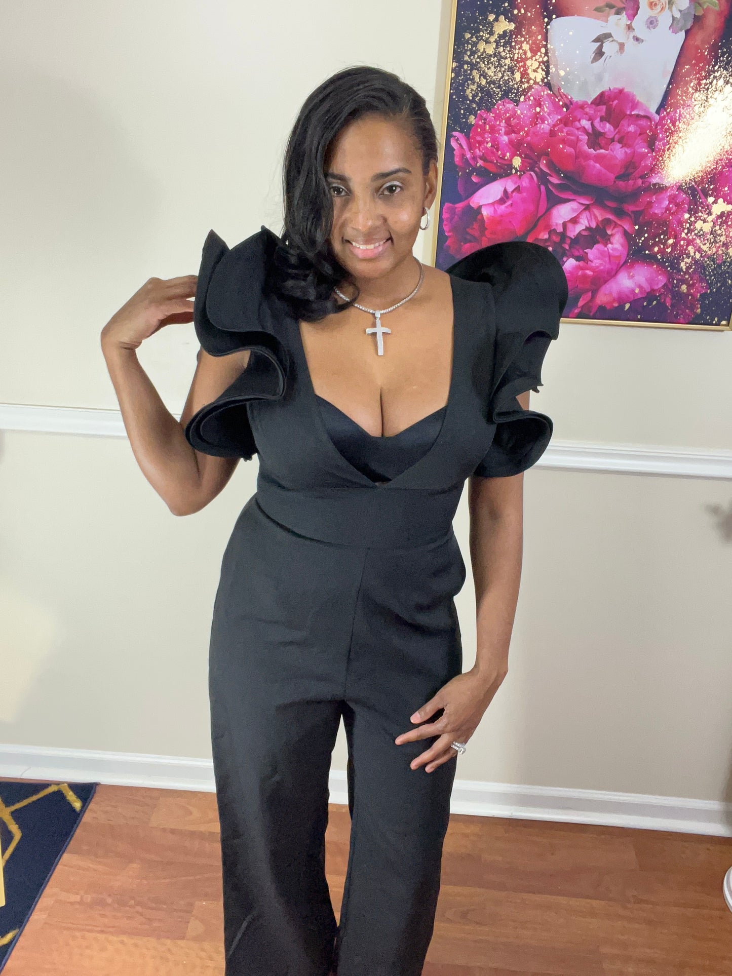 Black Ruffle Sleeve Jumpsuit