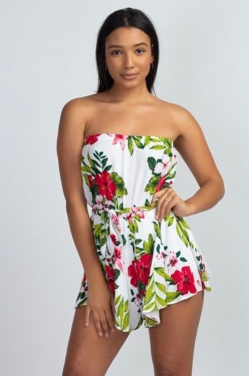 Tropical flowers strapless Romper