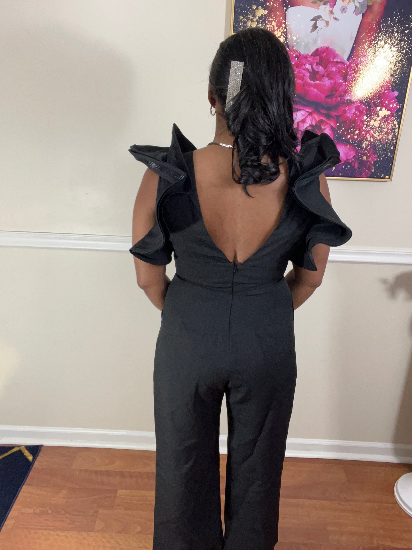 Black Ruffle Sleeve Jumpsuit