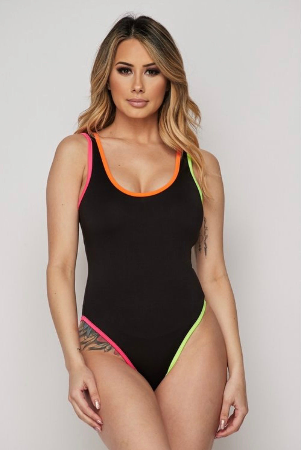 Black bodysuit With Neon Colors