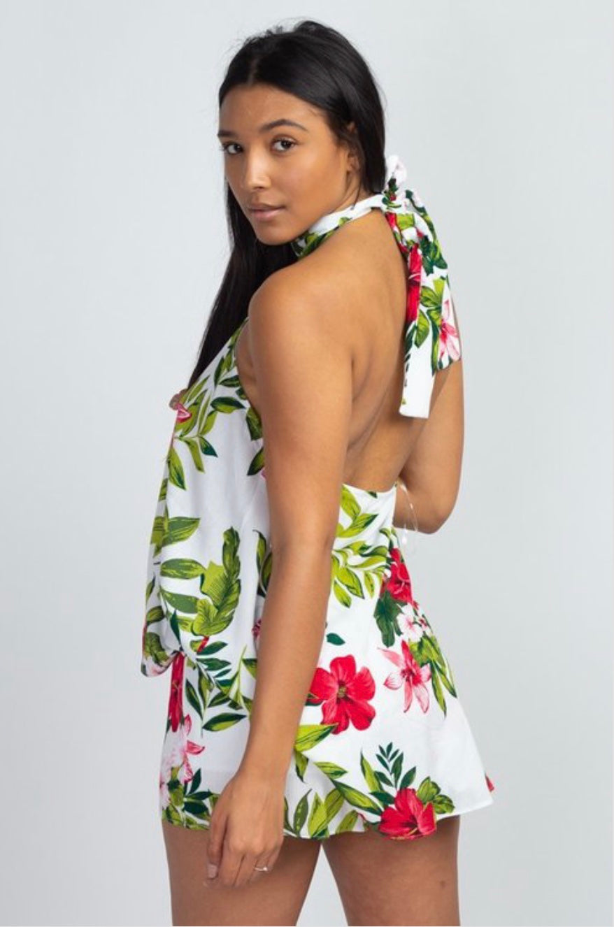 Tropical Print halter next top short set