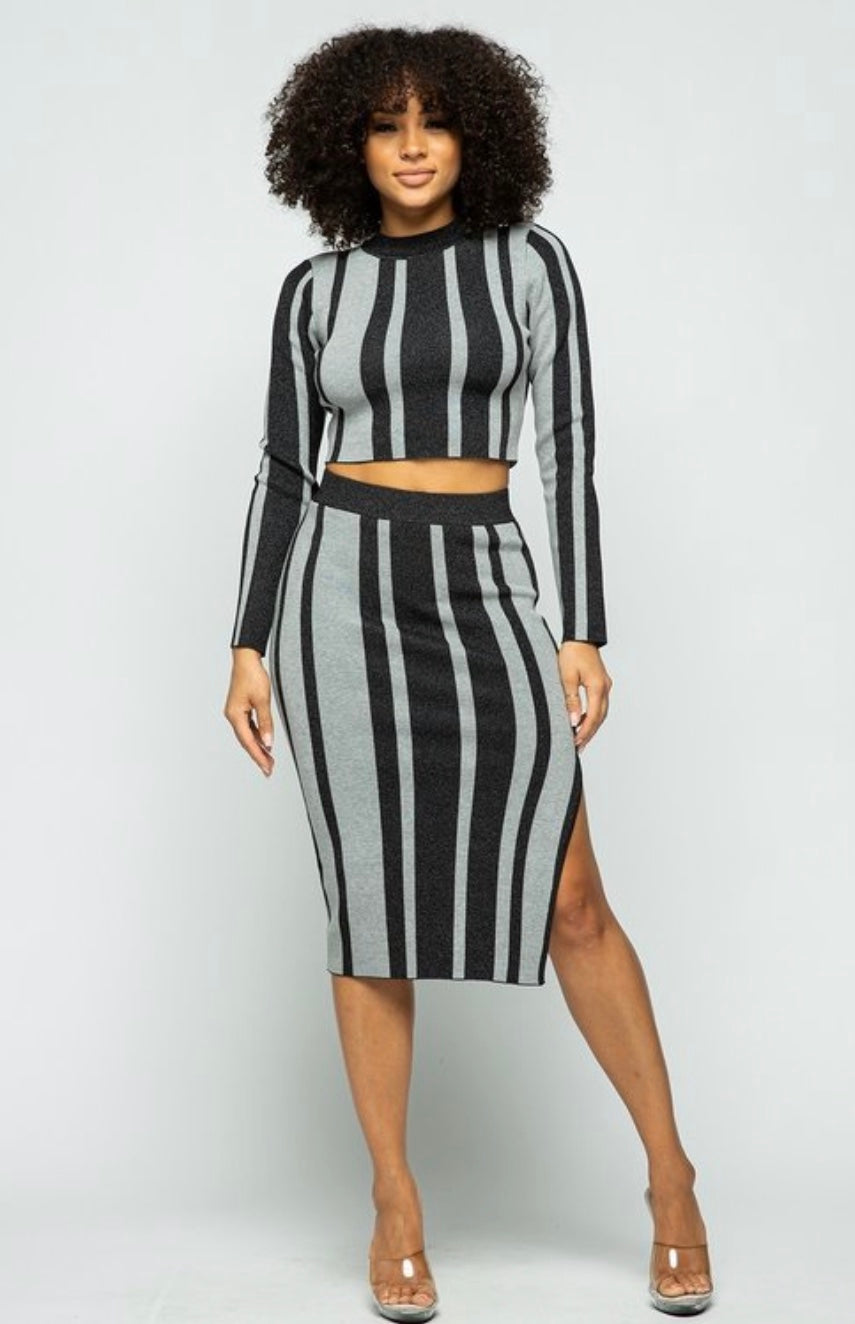 Stripes On Me Skirt Set