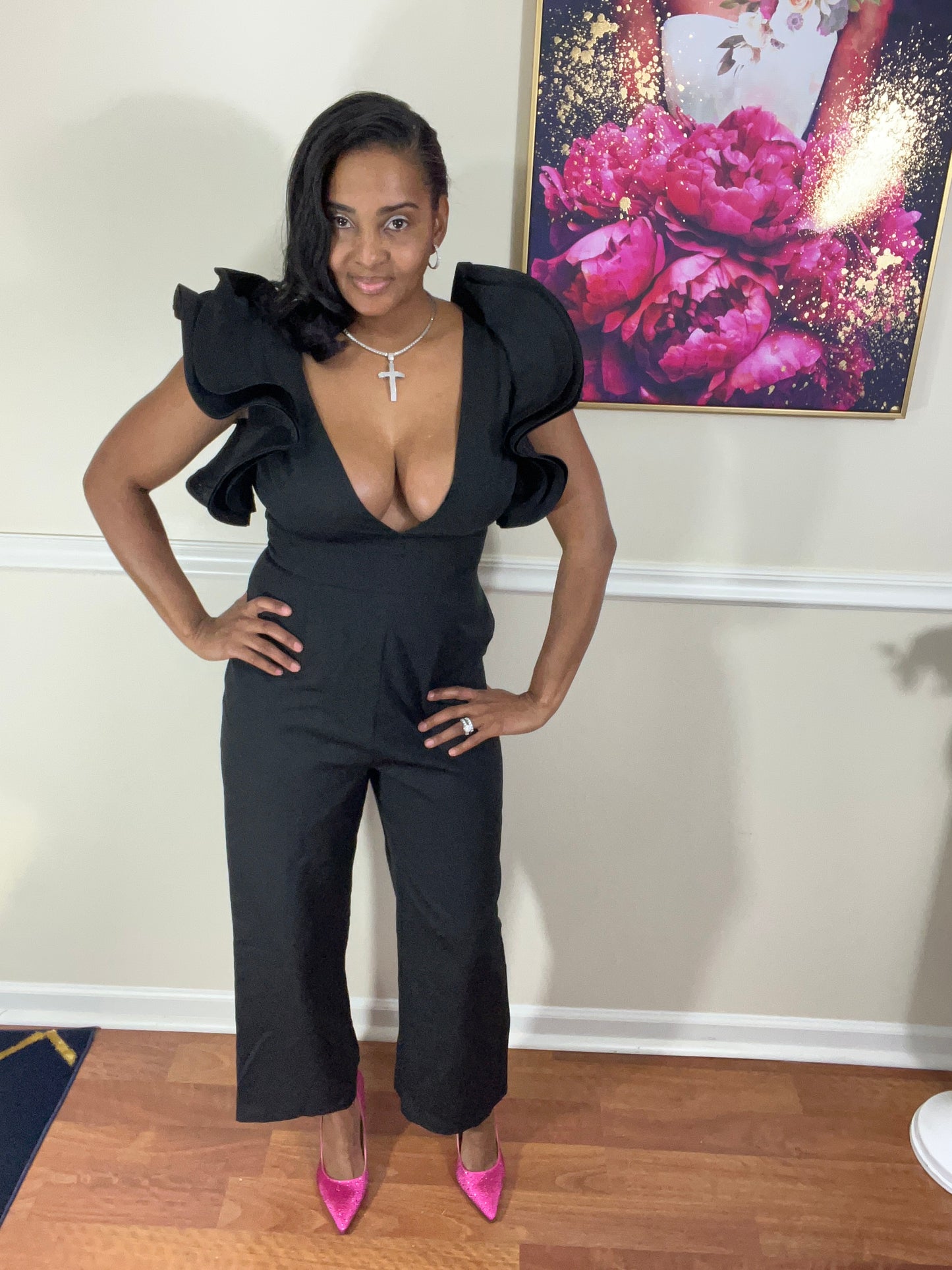 Black Ruffle Sleeve Jumpsuit