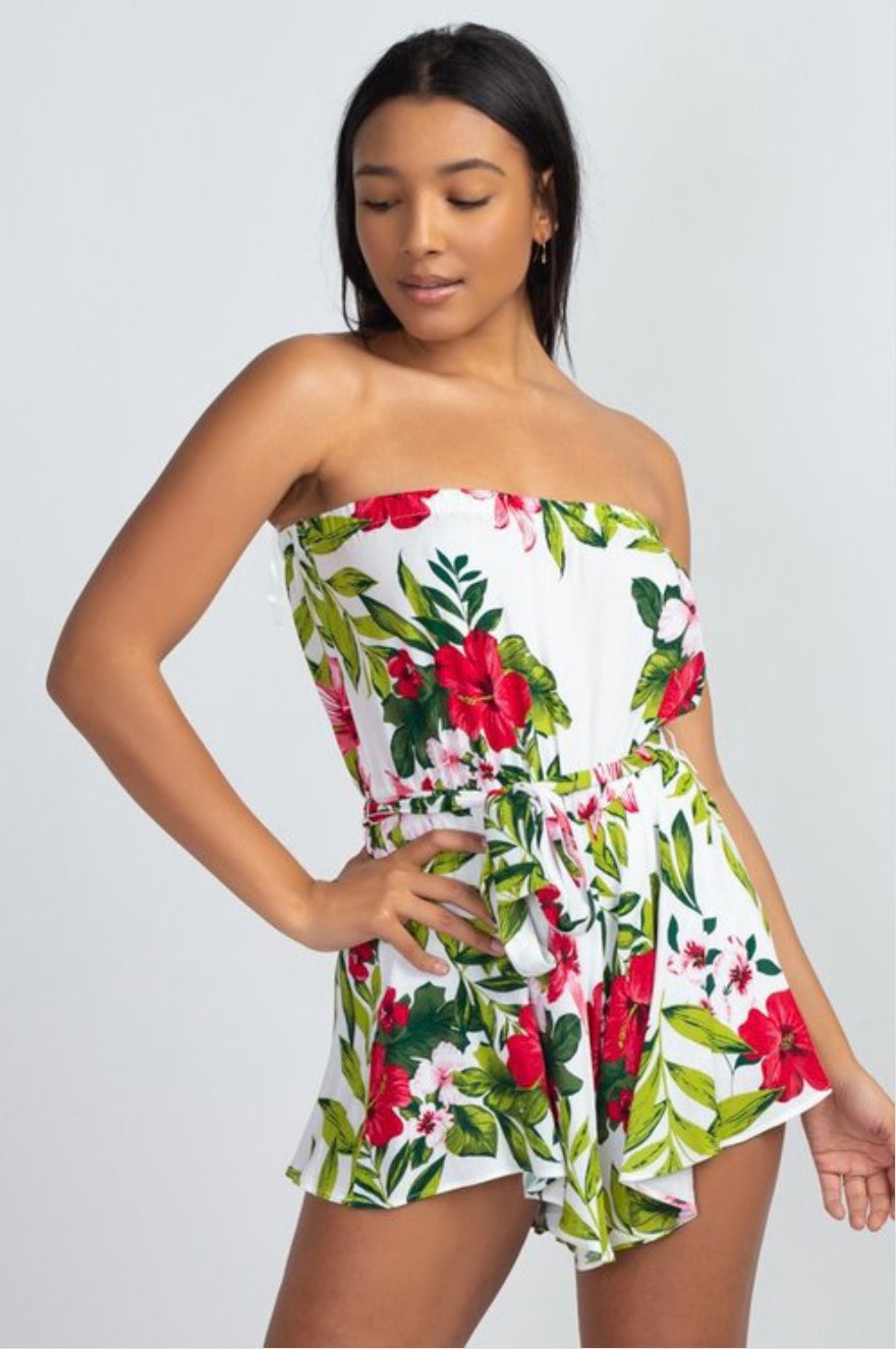 Tropical flowers strapless Romper