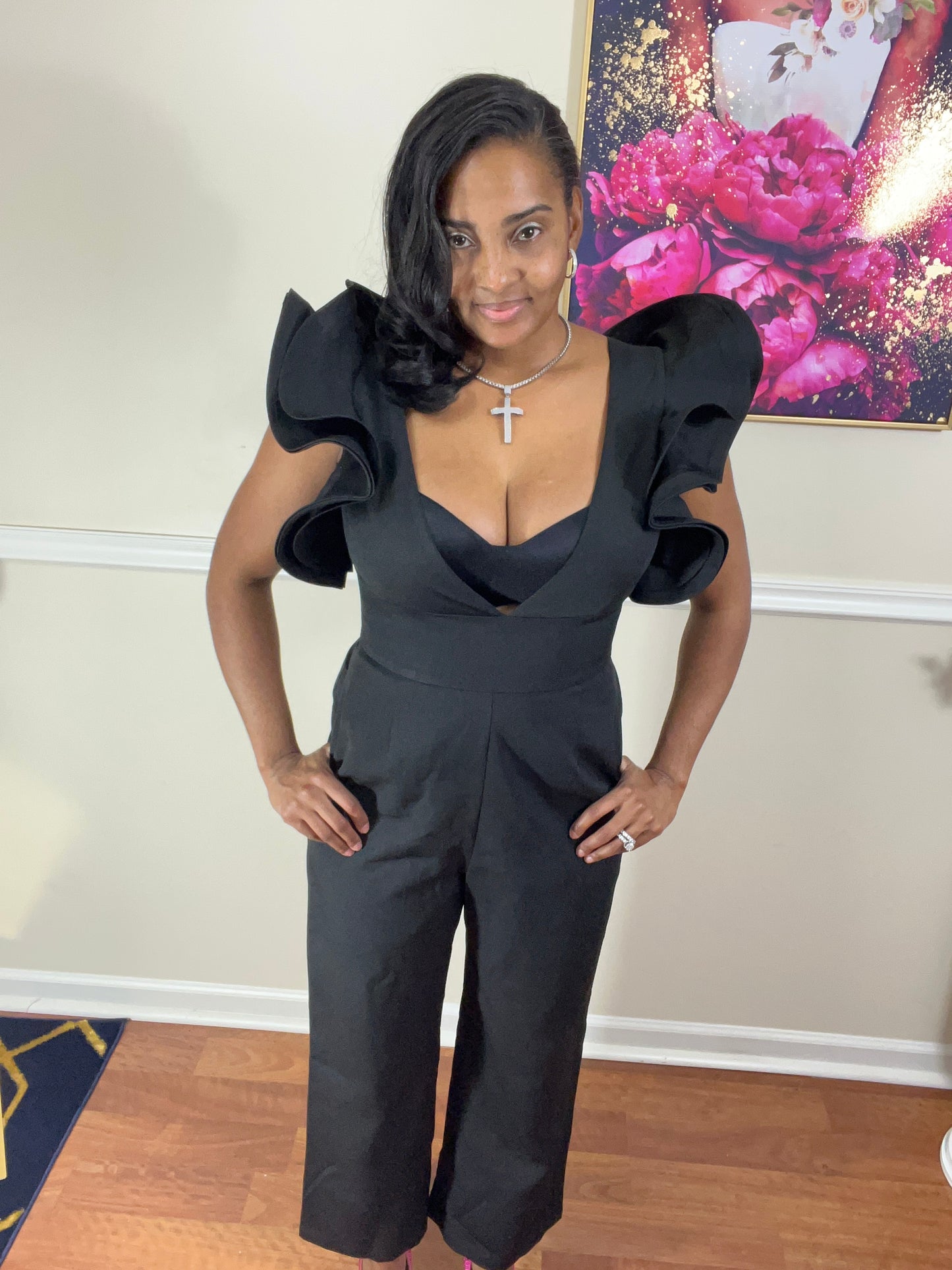 Black Ruffle Sleeve Jumpsuit