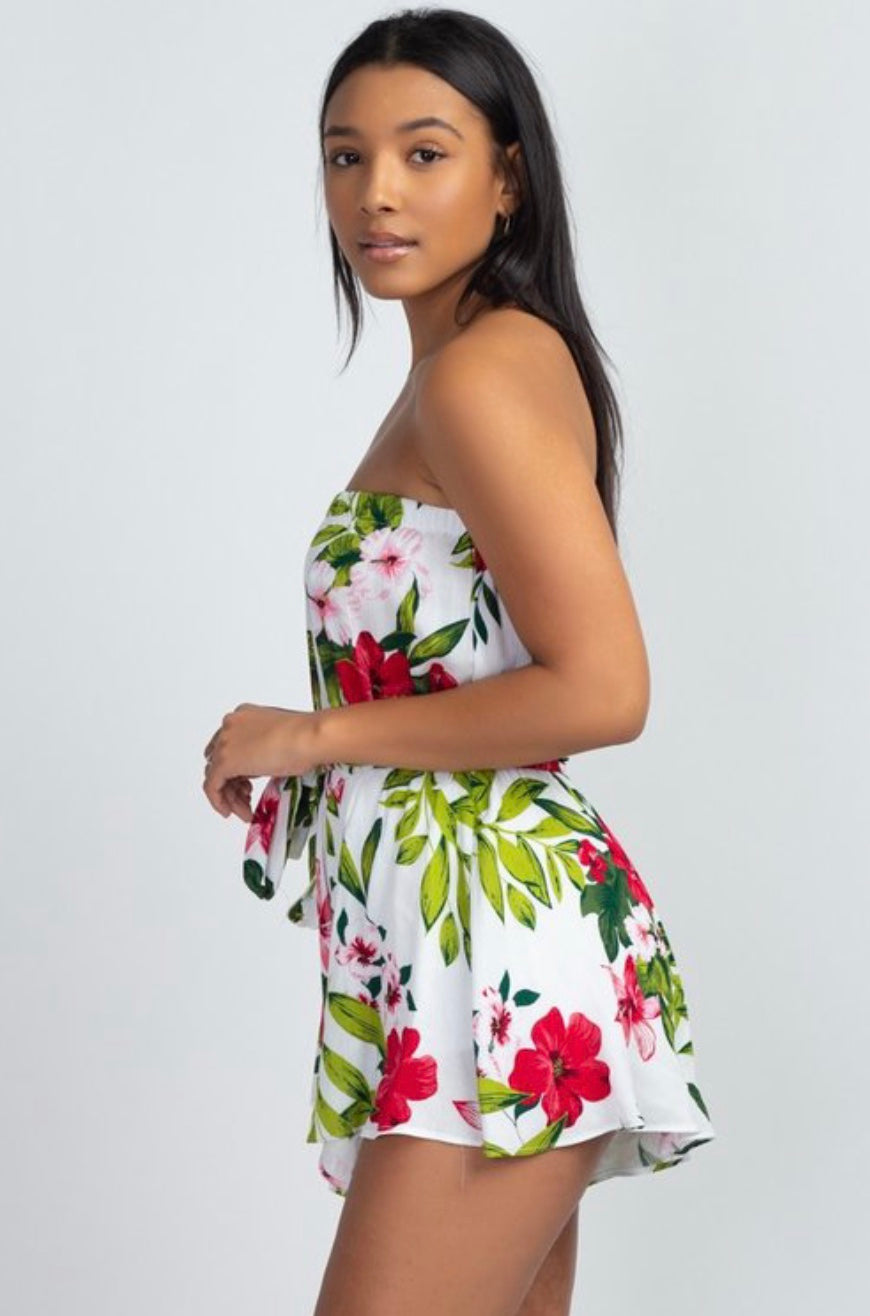 Tropical flowers strapless Romper