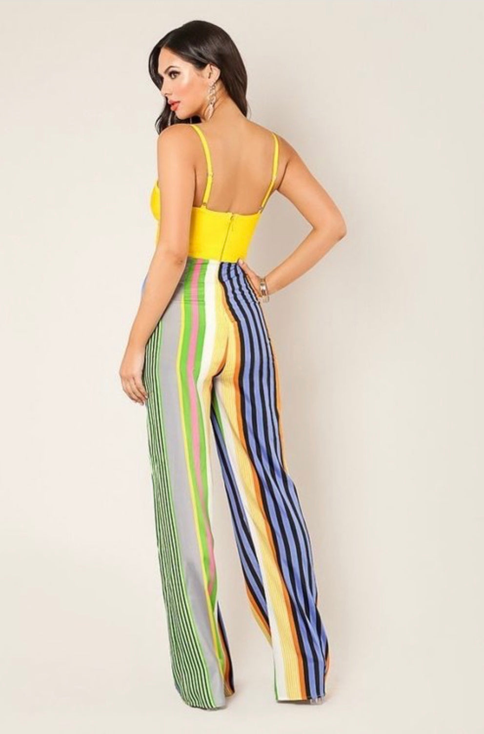 Yellow Multi Color Striped Palazzo Jumpsuit