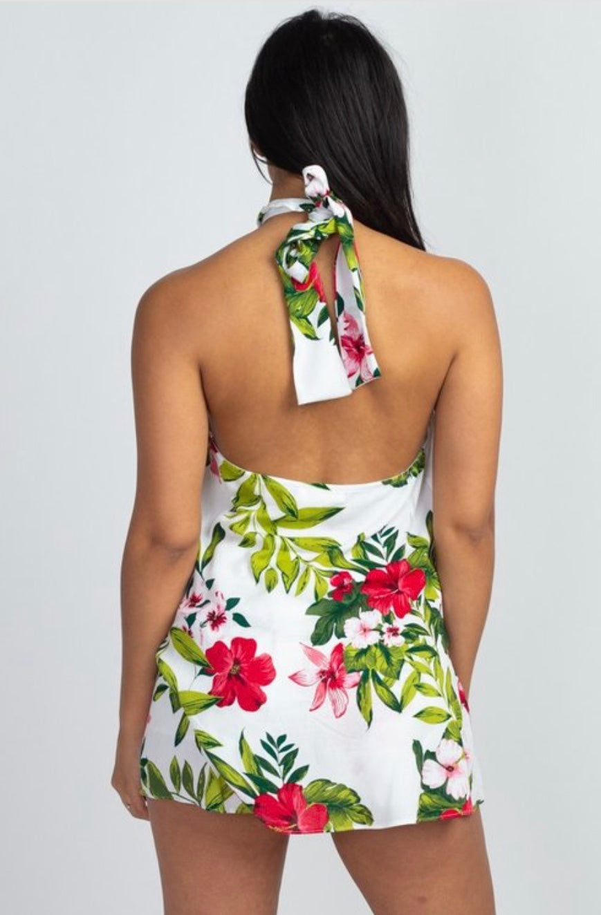 Tropical Print halter next top short set