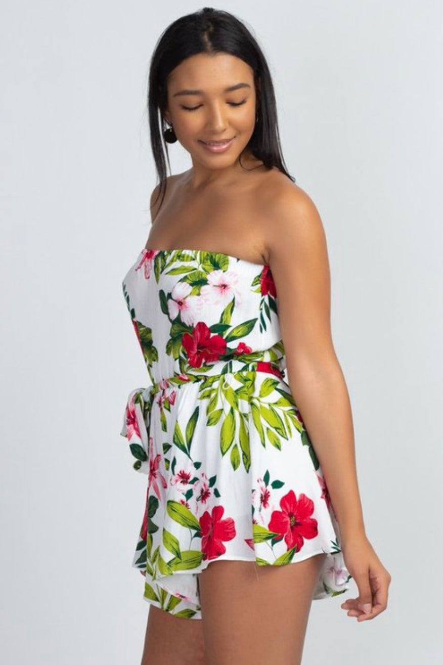 Tropical flowers strapless Romper