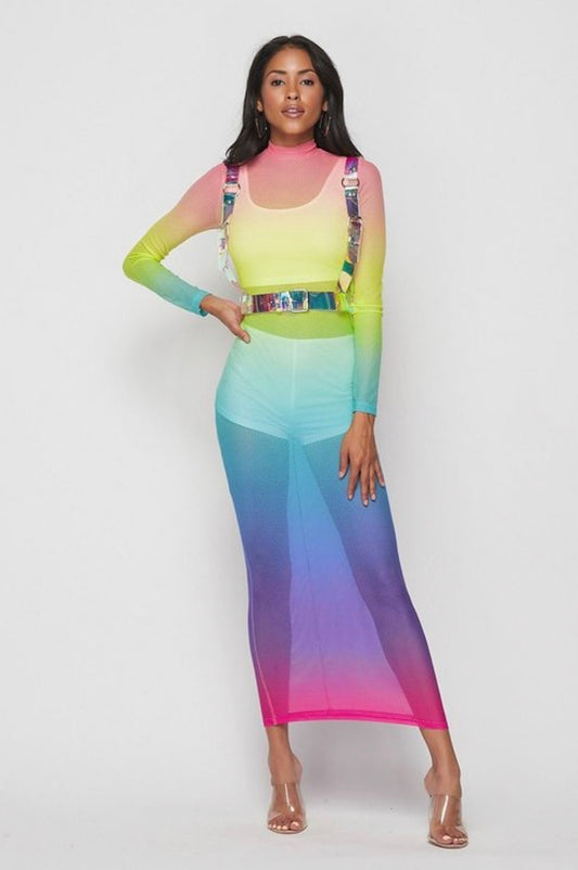 3 piece Rainbow Mesh Dress set