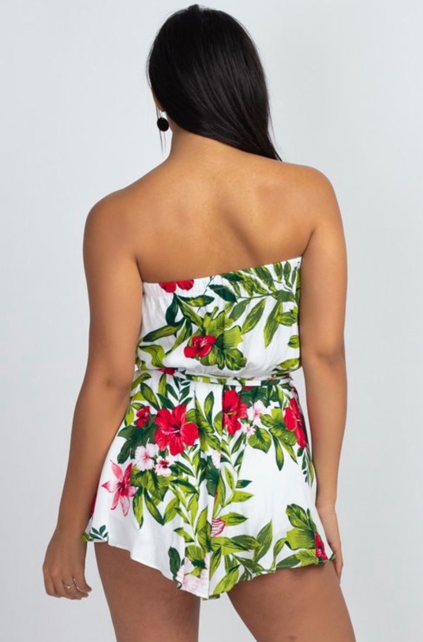 Tropical flowers strapless Romper